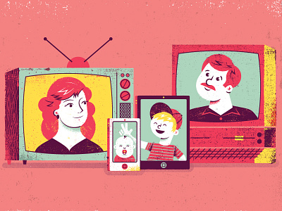 Programmatic Television Family adweek computer distress editorial illustration phone tablet tech technology television texture tv