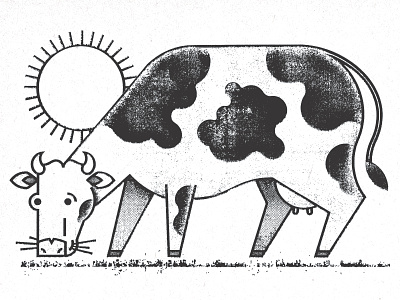 Moo animal bovine cow dairy distress editorial farm grass illustration moo sun texture