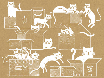 Cats in Boxes animals boxes cardboard cats felines illustration packaging shipping string texture yarn