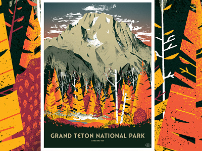 Grand Tetons National Park Poster animal distress foliage forest illustration mountains plans poster texture trees wolf woods