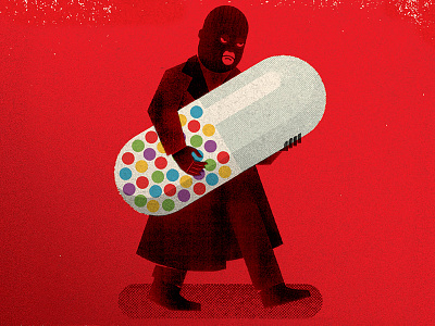 RX Theft distress drugs editorial illustration medication pill prescription rx scam texture theft thief