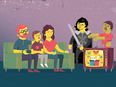 Keeping It G couch editorial family father illustration jon snow mother son television texture distress tv zombie