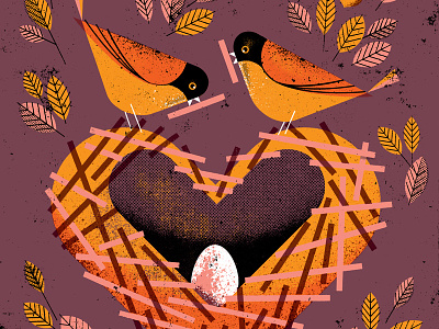 Designed With Love animals bird children distress earnest egg illustration love nest parents texture wren