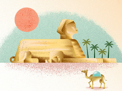 Sphinx architecture cairo camel distress editorial egypt egyptian illustration magazine palm tree sphinx texture