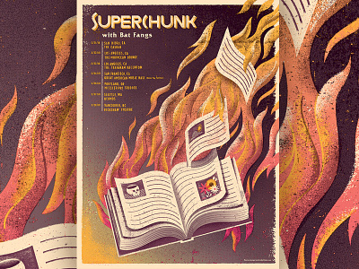 Superchunk gigposter book fire flames gigposter illustration pages political poster resistance screenprint superchunk texture