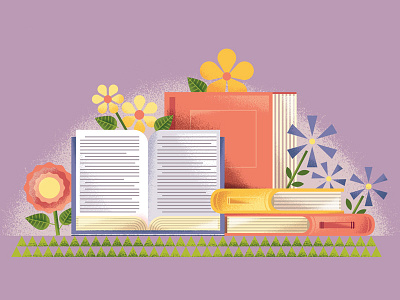 Spring Reading bloom books editorial flowers illustration novel reading seasons spring texture