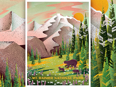 Mount Rainier National Park art print bears mount rainier mountain nature pacific northwest pnw poster rainier screenprint washington