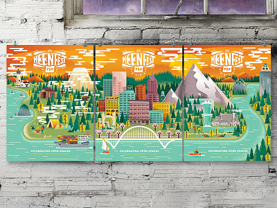 Keenfest Triptych coast forest illustration mountain nature ocean oregon portland poster river screenprinting