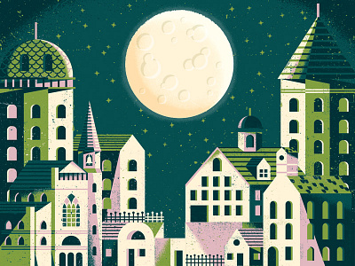 Green City architecture buildings city home illustration moon night spot illustration texture tower town village