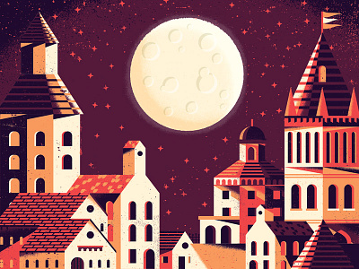 Red City architecture buildings city home illustration moon night spot illustration texture tower town village