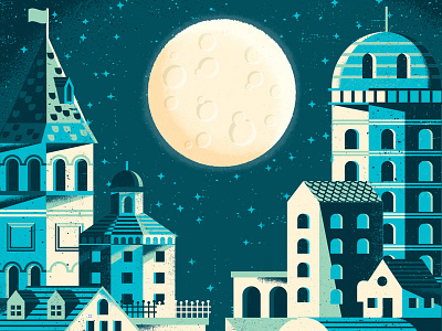 Blue City architecture buildings city home illustration moon night spot illustration texture tower town village