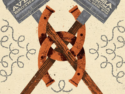 Avett Brothers horseshoes avett brothers barbed wire distress gigposter horseshoes illustration poster shovel texture
