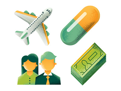 AARP Medicare Icons aarp airplane finance healthcare icons illustration marriage medicare medicine money pill plane