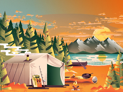 Autumn National Park backpacking camping canoe forest illustration art lake mountains national park national parks nature sunset tent tree