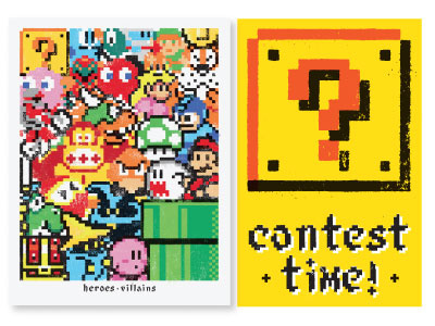 Heroes And Villains Contest contest games giveaway poster prize screenprinted videogames