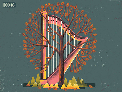 10x18 Mary Lattimore album cover foliage harp illustration instrument music nature texture tree