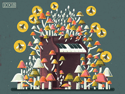 10x18 Nils Frahm "All Melody" 10x18 album cover ambient cave firefly illustration instument mushroom mushrooms music piano texture toy piano