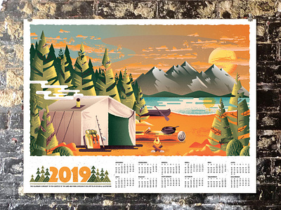 2019 Camp Calendar adventure camping forest illustration lake mountains nature tent texture trees wilderness