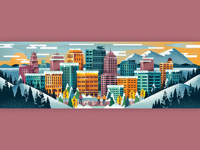 Winter City buildings city cold community holiday illustration landscape portland town trees urban winter