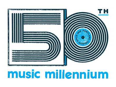 Music Millenium 50th Anniversary Logo distress letra letraset logo logotype music record record sleeve record store texture vintage vinyl
