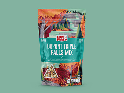 Earth Fare Dupont Triple Falls camp camping ferns forest hike hiking nature outdoors outside package design packaging trees waterfall woods