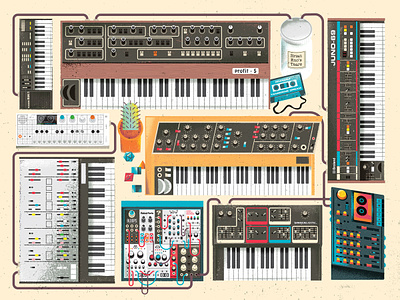 Synth Dungeon cassette electronic gadget gear illustration instrument keyboard moog music musical instrument piano poster screenprint synth synthesizer
