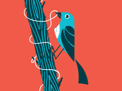 Woodpecker art print bird distress illustration string texture tree woodpecker