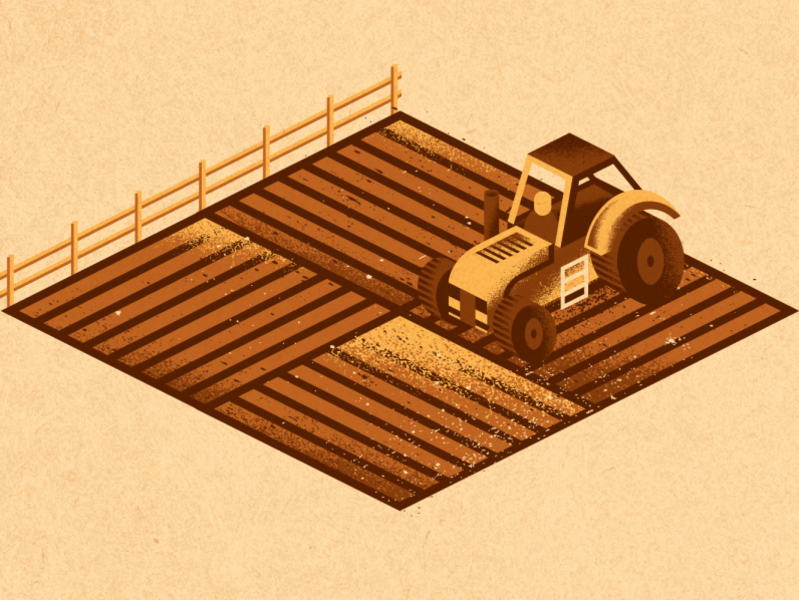 Field vehicle machinery fence agriculture ag tractor field farm editorial illustration illustration