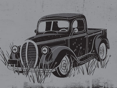 '38 Ford 38 ford album art car distress grass headlight illustration shitty truck texture truck two color vehicle weeds
