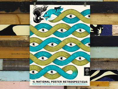 National Poster Retrospecticus distress dragon eyes poster print scales screen print smoke snake texture