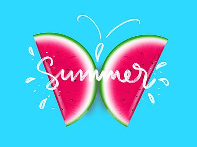 Summer Melon Butterfly digital art illustration procreate typography