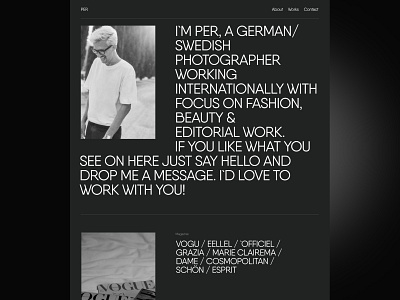 Page about for Per photographer design minimal typography ui webdesign website