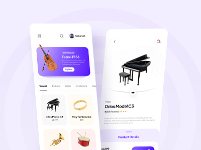 Musical Store App Ui app ui clean intrument minimal mobile mobile app music musical saber saber ali store ui