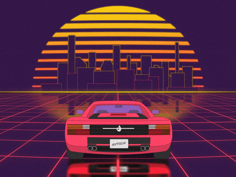 retrowave animation car ferrari gif retrowave