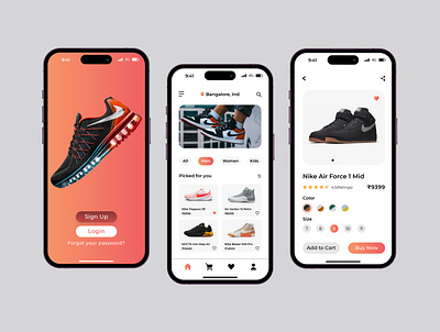 Mobile App for Nike Shoes adobe illustrator app design illustration ui ux