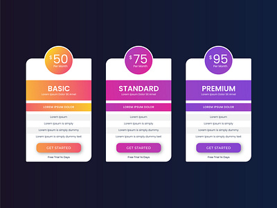 Fresh pricing table design or pricing table info data