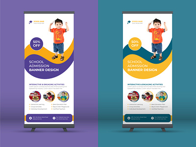 Kids school promotion roll up banner stand template design dl flyer play group rollup banner