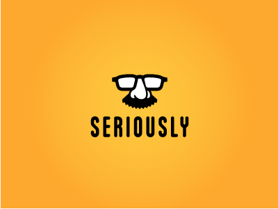 Logo Seriously branding fun glasses groucho icon logo moustache noze seriously yellow