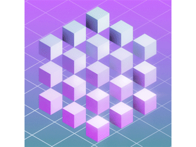 Cube family vacation to Miami, 1984 3d animation animated gif cinema 4d geometric gif motion graphics