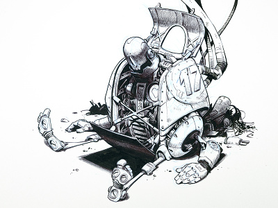 In Repair blue creaturebox heart ink robot sketch
