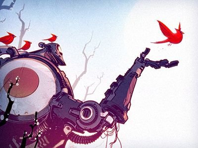 First Flight birds character design illustation red robot