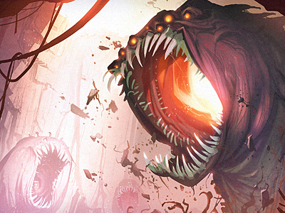 The Evil Beneath creature illustration monster orange pink purple red teeth