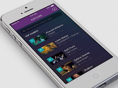 Explore app charts clean entertainment explore ios music play search ui ux videos