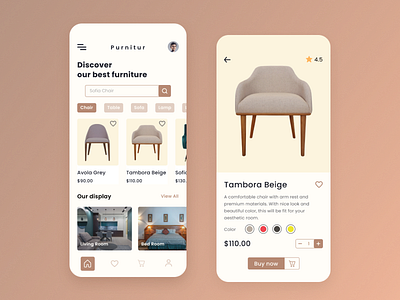 Purniture Mobile App app brand brown dashboard design ecommerce furniture icon mobile typography ux