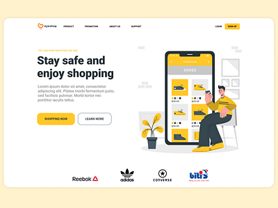 Safe Online Shopping Landing Page branding covid dailyui design digitalization figma graphic design herosection illustration illustrator landingpage onlineshopping shopping staysafe ui uiux