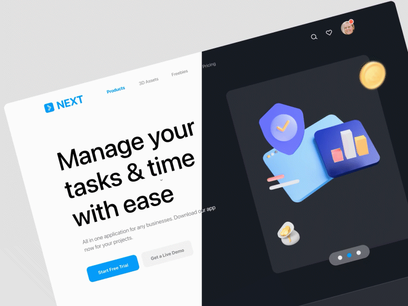 Task Management with Darkmode 3d 3dui dailyui darkmode design figma motion product productivity task taskmanagement taskui ui uiux web website webui