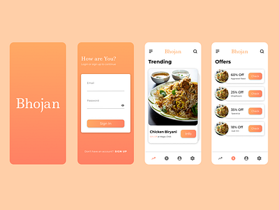 Bhojan Food App app app design appdesign application design application ui art branding design food app food app ui illustration logo minimal mobile design mobile ui typography ui ux