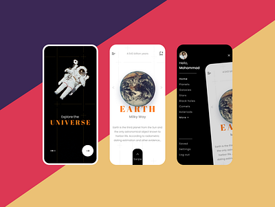 Planetarium app app design art design earth illustration planet app planet earth planetary planets typography ui ux