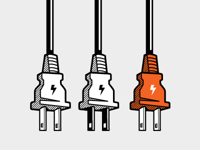 Plugs grey illustration lightning bolts orange wiring