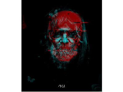 Old Man blue butterfly design duotone flower old old man red skull